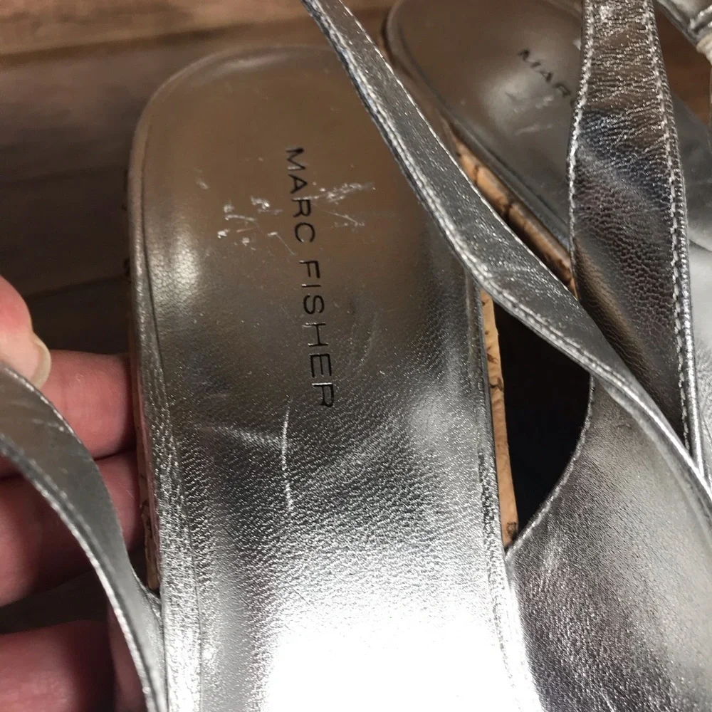 Marc Fisher Metallic Platform Cork‎ Heel Wedge Womens Size 10